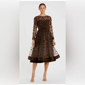 Mac Duggal Chocolate Floral Long Sleeve Dress